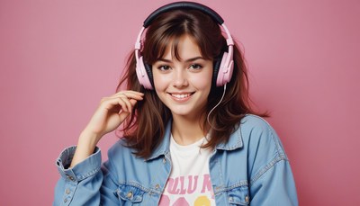 Woman listening to music with headphones