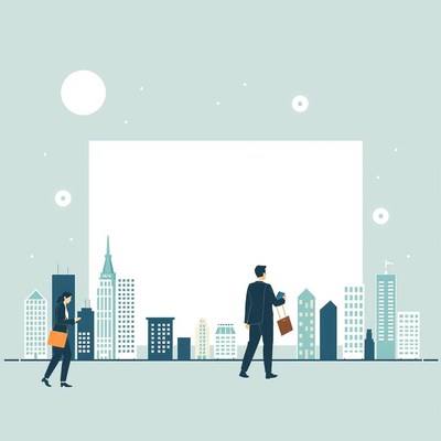 Two people walk past a blank billboard in the city