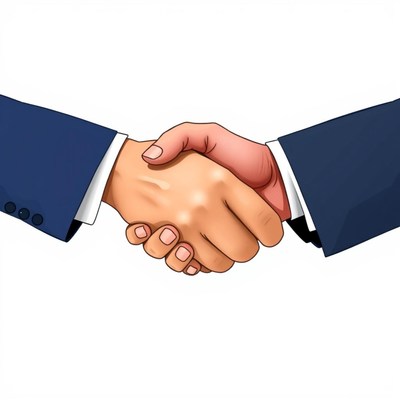 Two people shake hands in a business deal