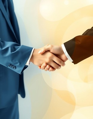 Two people shake hands in a business deal