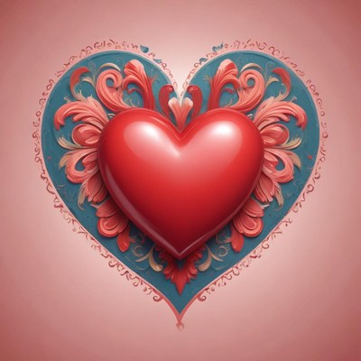 A red heart with ornate detailing