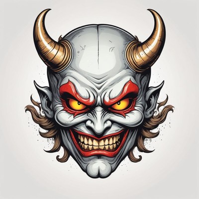 A devil with horns and a sinister smile