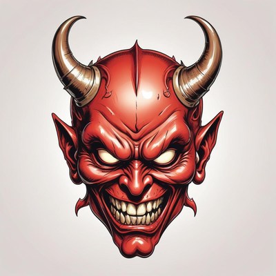 A red devil's head with horns