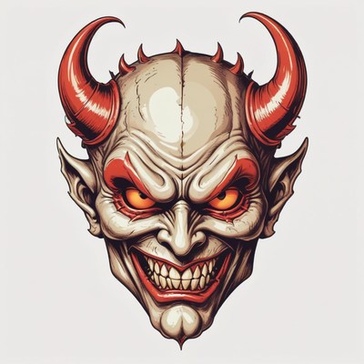 A devil with red horns and a mischievous smile