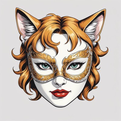 A woman wearing a cat mask and a masquerade mask