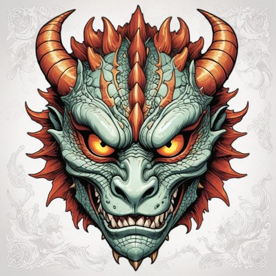 A fierce dragon head illustration with sharp teeth