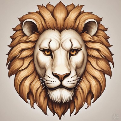 A white lion with a brown mane gazes at you