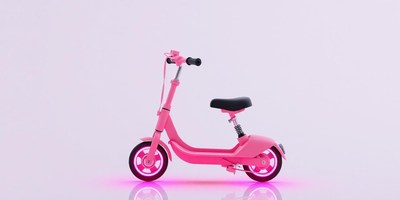 A pink electric scooter is on a white background
