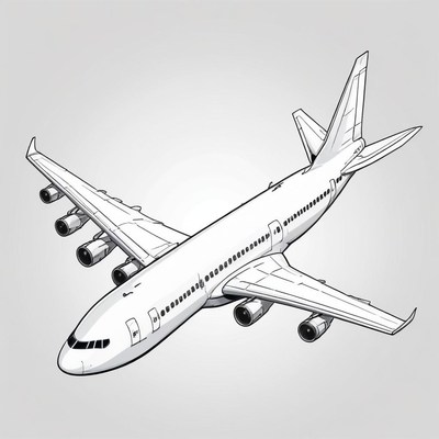 A detailed drawing of a large airplane in flight