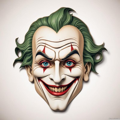 A joker face with a sinister smile