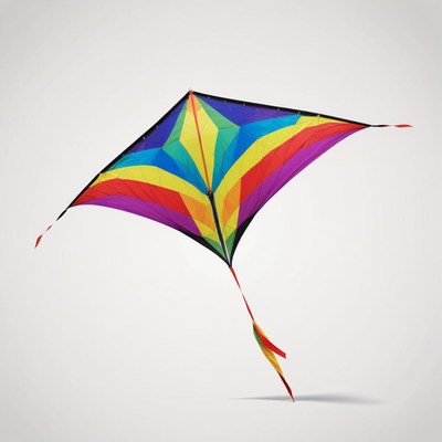 A colorful kite is shown against a white background