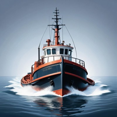 A tugboat sails on the water
