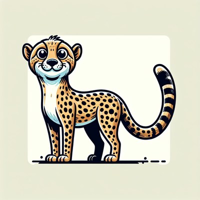 A cartoon cheetah stands on a white background