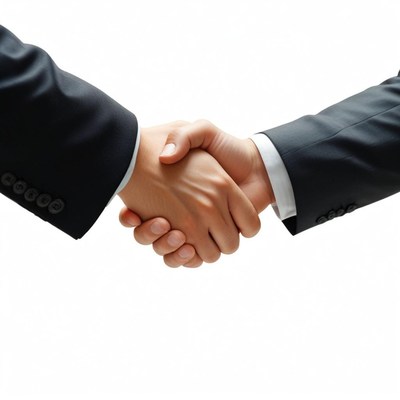 Two men shake hands in a business deal