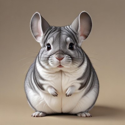 A chinchilla sits on a brown background