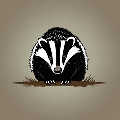 A badger looks up from the ground