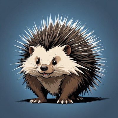 A cute hedgehog stands on a blue background