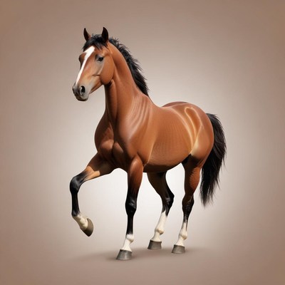 Brown horse with a white stripe on tan background