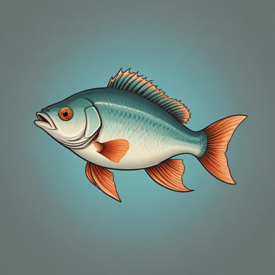 A blue and orange fish swims through the water