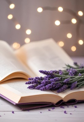 Lavender resting on an open book