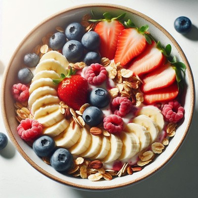 A bowl of fruit and granola, perfect for a healthy breakfast