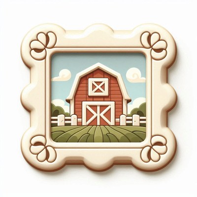 A red barn sits in a field with a white fence