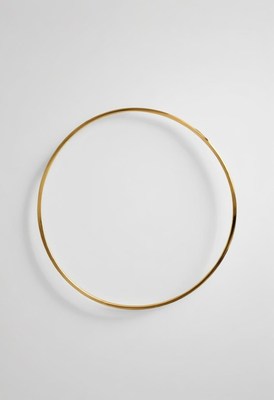 A gold hoop sits on a white surface