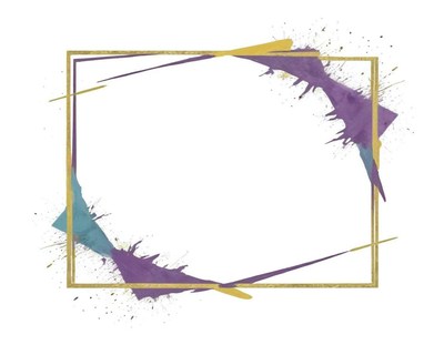 A gold frame with purple and blue splatters
