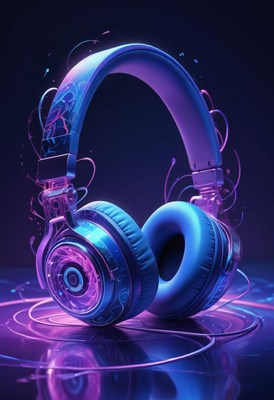 Blue headphones with neon lights