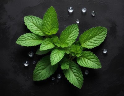 Fresh mint leaves on a black background