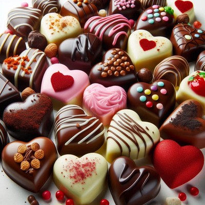 A collection of heart-shaped chocolates