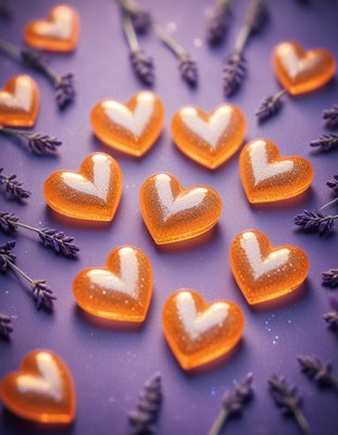 Orange hearts on a purple background