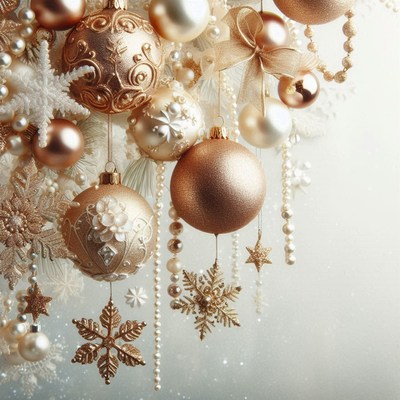 Golden ornaments hang from a string of pearls