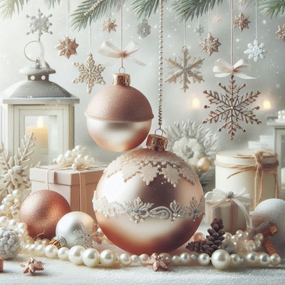 Shiny gold ornaments hang from a christmas tree