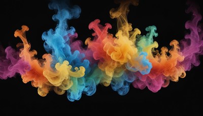 Colorful ink swirls against a black background