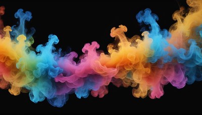 Colorful ink swirls against a black background