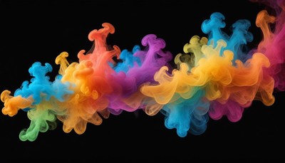 Colorful ink swirls in a dark studio