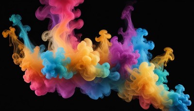 Colorful ink swirls in a dark studio