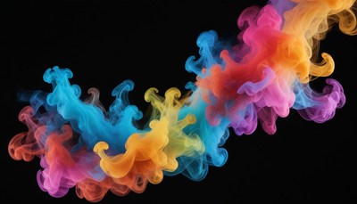 Colorful ink swirls in a dark background