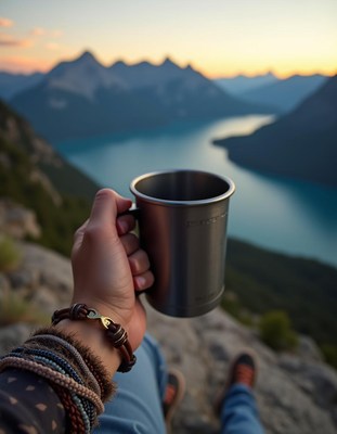 Coffee on a mountain by a lake