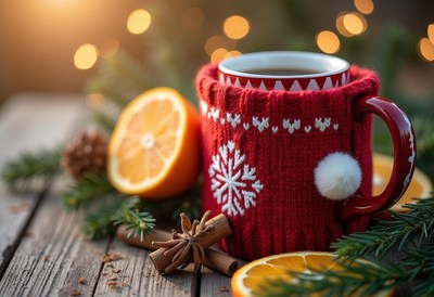 A cozy mug of hot cocoa, perfect for a winter evening