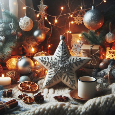 Cozy christmas: star ornament and hot cocoa