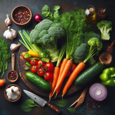 Fresh vegetables on a wooden board