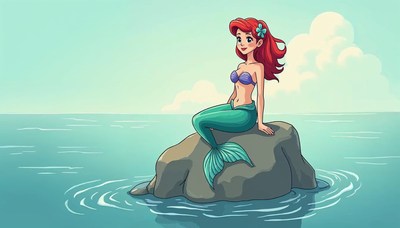 Mermaid on a rock, savoring a calm ocean morning