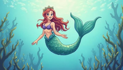 Mermaid swims in sunlit ocean coral