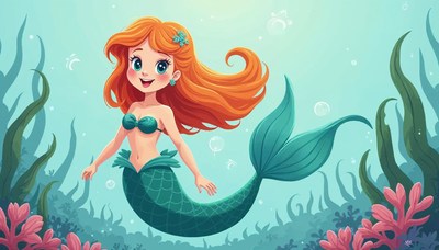 Cheerful mermaid swims in the daytime ocean