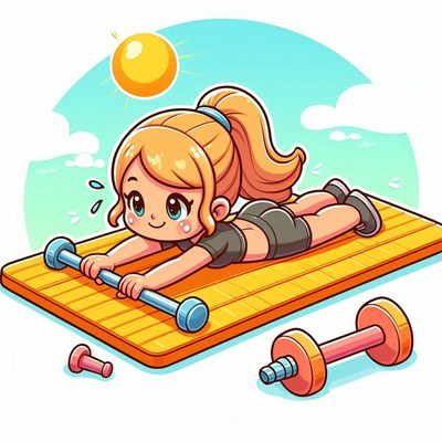 Girl performs core exercises outdoors on a sunny day