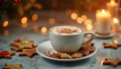 Warm beverages and cookies create a cozy atmosphere