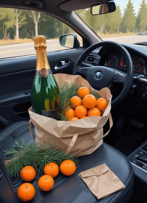Celebration essentials in a car on a sunny day