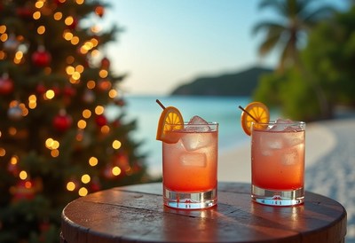 Refreshing cocktails on the beach during holiday season